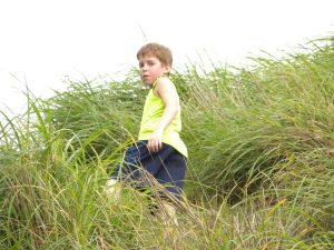 After climbing a while in the heat his resolve begins to falter.