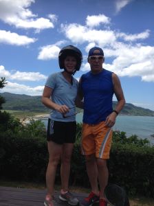 Somebody had trouble getting her helmet off.