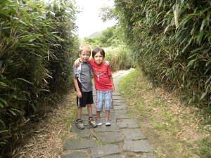 Bodhi's new friend Kai was psyched to climb up the steaming mountains.