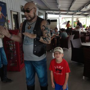 Bodhi posed with the Biker Statues. Surprisingly, he never once mentioned Becky's father, Chris.