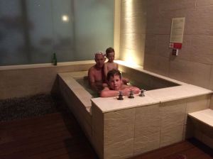 The three Klar boys soak up the healing powers of the sulfurous water heated by volcanic activity deep below the surface ( we hope).